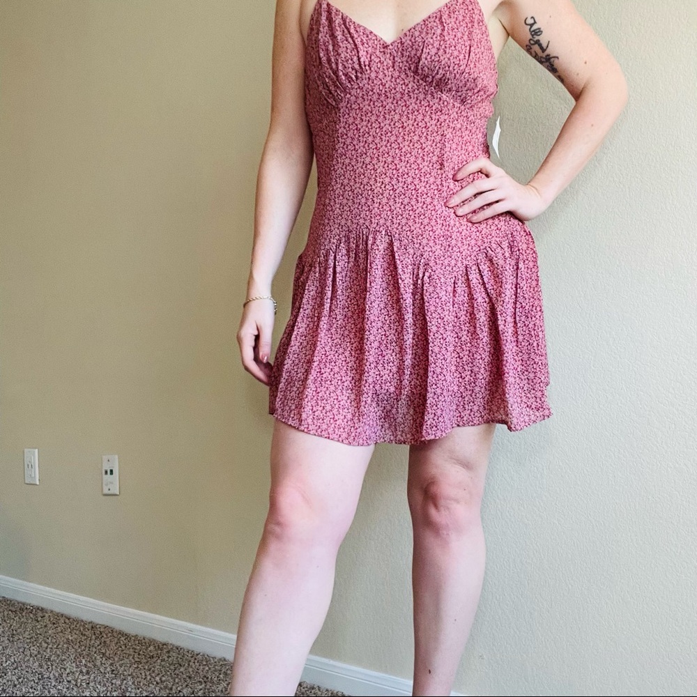 Red Floral Print Spaghetti Strap Mini Dress